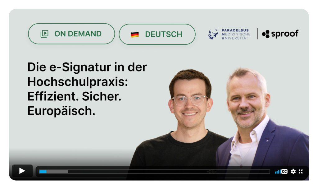 Webinar sproof x PMU Salzburg. Digitale Signatur in der Hochschulpraxis